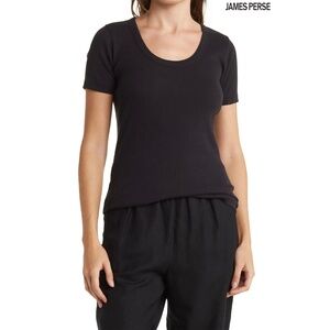 JAMES PERSE WOMEN NWT U-NECK RIBBED SHORT SLEEVE BLACK TEE. SIZE 3(L)